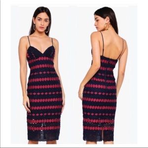 Bardot diamond lace midi dress